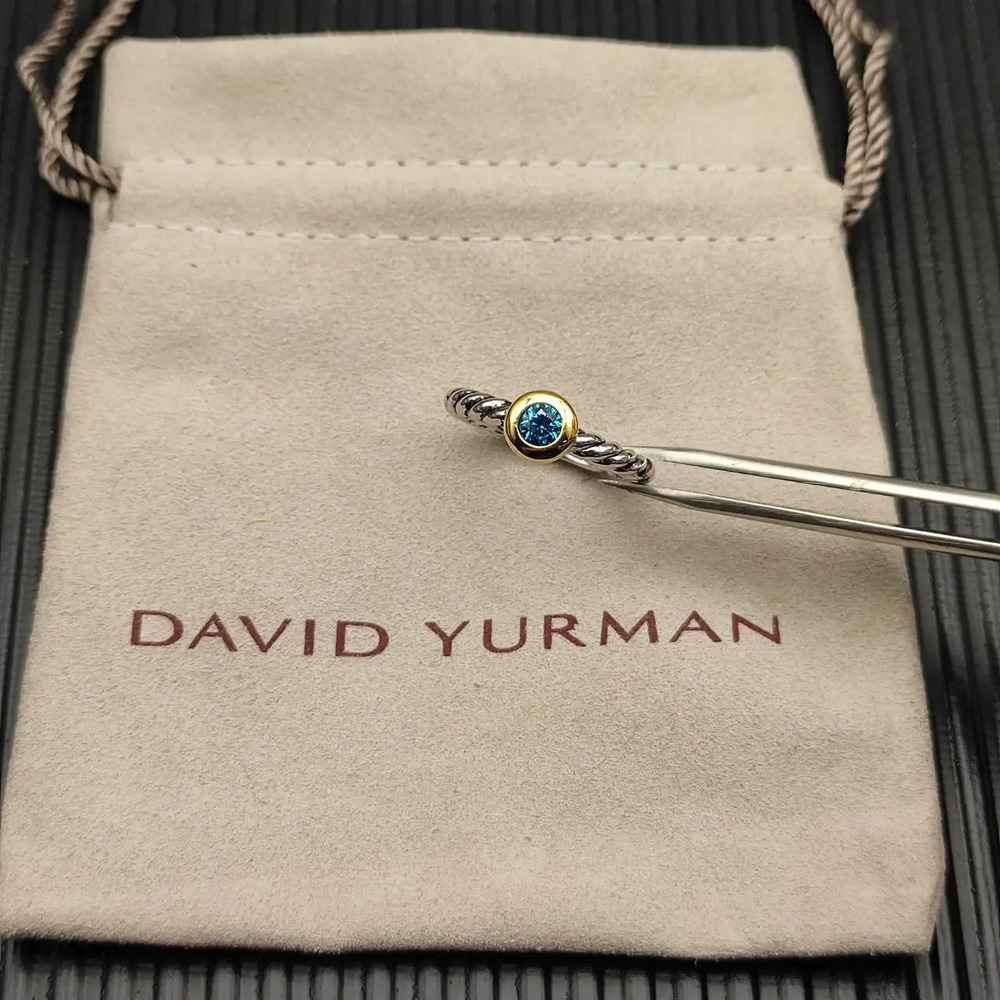 David Yurman Two-Color Petite Cable Blue Diamond Ring